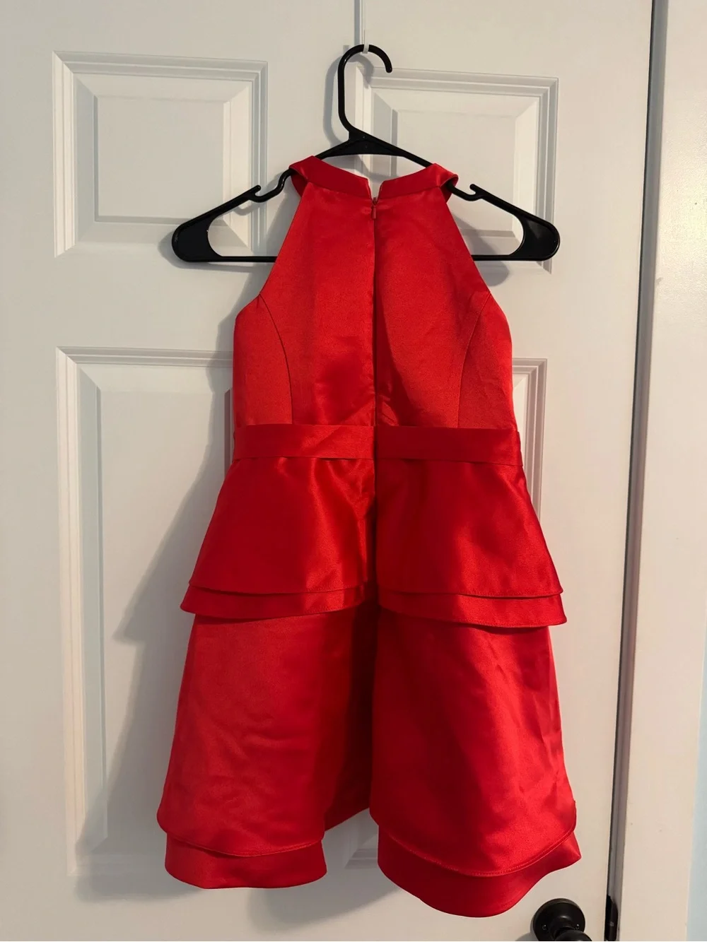 Red Satin Tiered Halter Pageant Dress